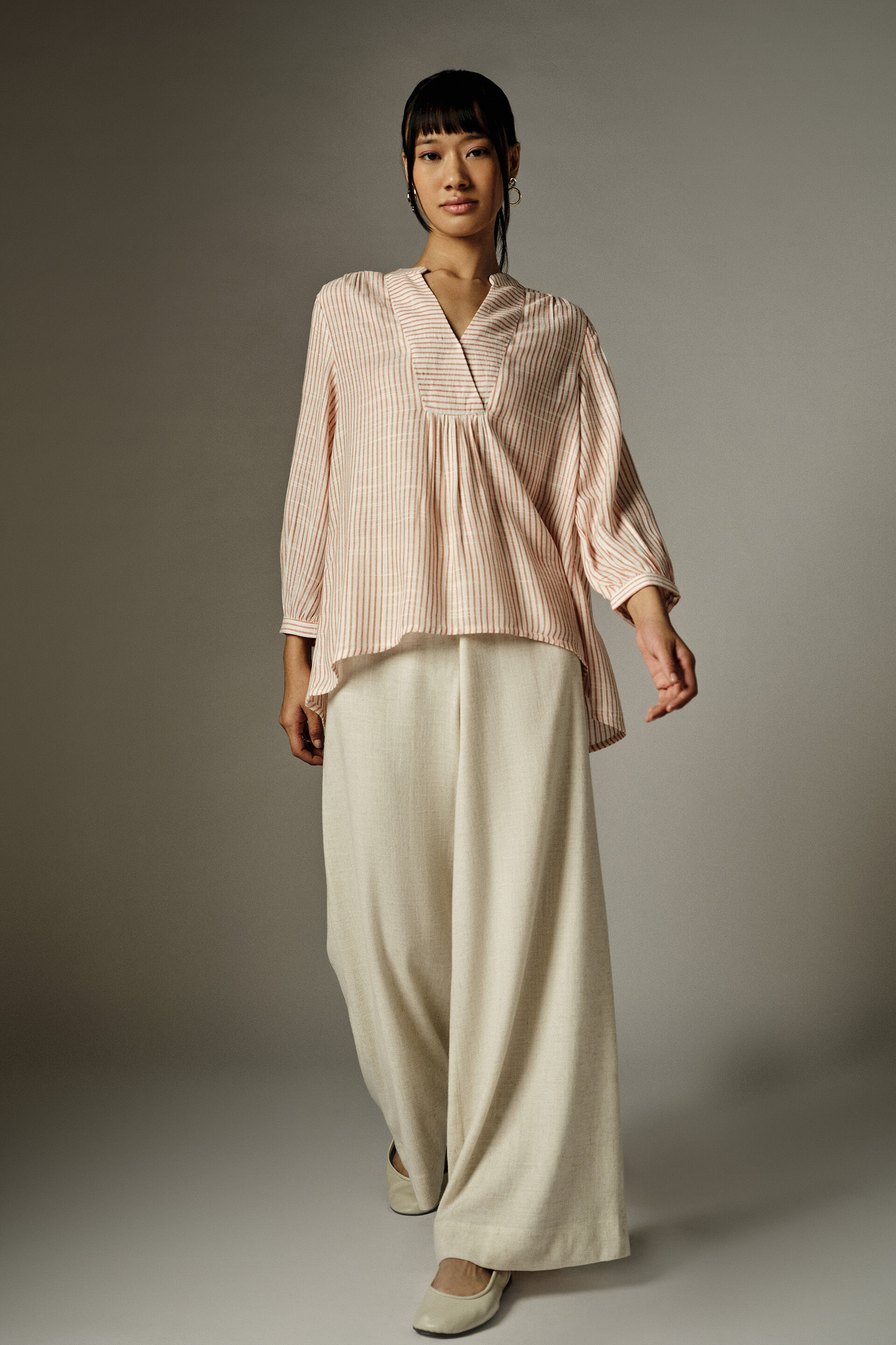 Lavina Coral Striped Top, Off White, image 3